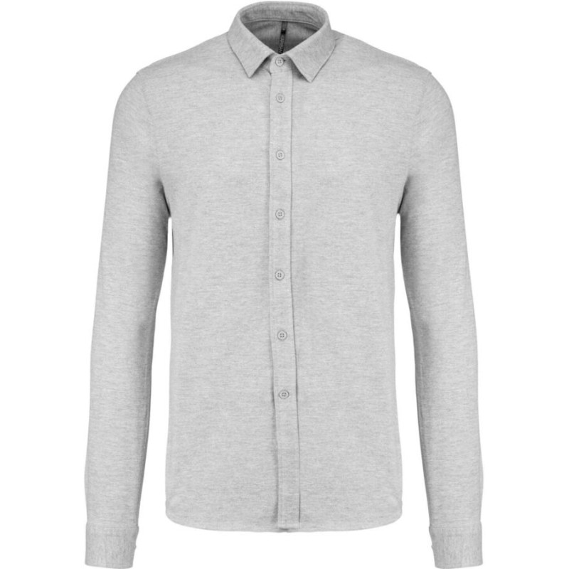 Chemise manches longues en coton maille piquée, 190 g/m²
