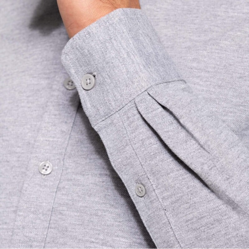 Chemise manches longues en coton maille piquée, 190 g/m²