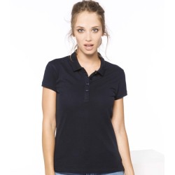 Polo femme en coton piqué manches courtes, coupe cintrée, 180 g/m²