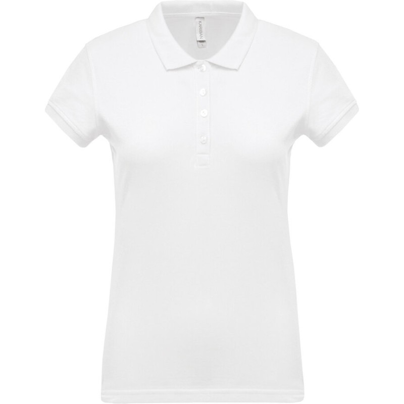 Polo femme en coton piqué manches courtes, coupe cintrée, 180 g/m²