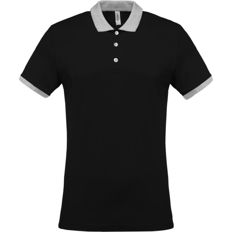 Polo homme en coton piqué bicolore manches courtes, 180 g/m²