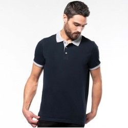 Polo homme en coton piqué bicolore manches courtes, 180 g/m²