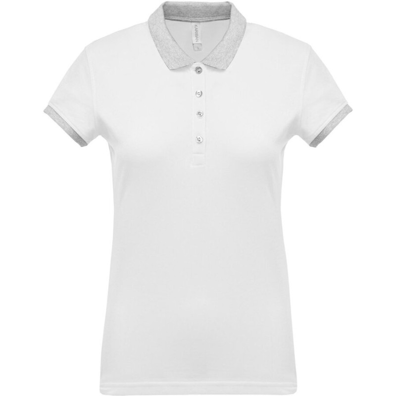 Polo femme en coton piqué bicolore manches courtes, 180 g/m²