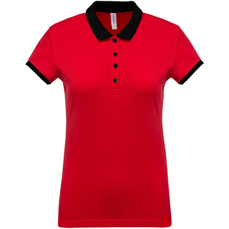 Polo femme en coton piqué bicolore manches courtes, 180 g/m²