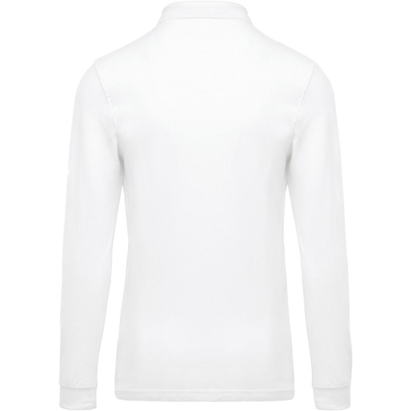 Polo homme en coton piqué manches longues, coupe droite, 180 g/m²