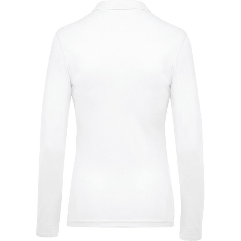 Polo femme en coton piqué manches longues, coupe cintrée, 180 g/m²
