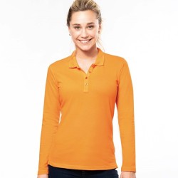 Polo femme en coton piqué manches longues, coupe cintrée, 180 g/m²