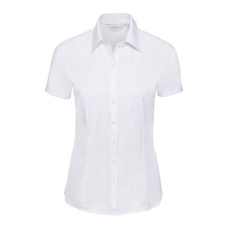 Chemise femme manches courtes à chevrons, coupe cintrée, 130 g/m²