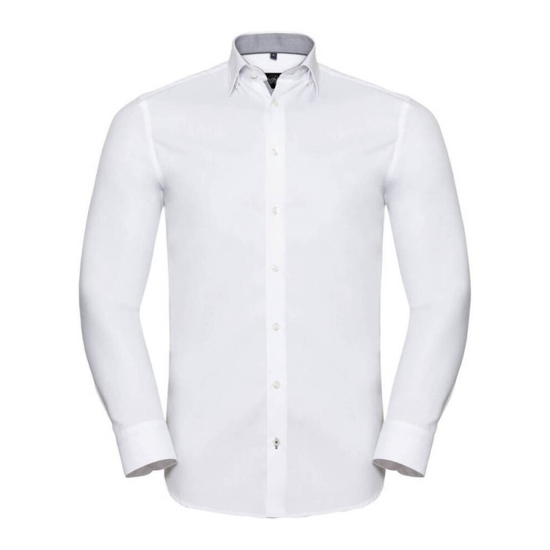 Chemise contrastée à chevrons cintrée manches longues, 130 g/m²