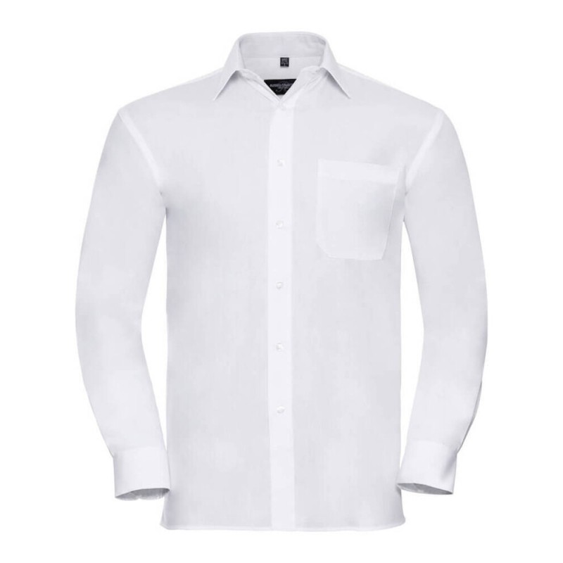 Chemise homme en popeline coton pur col Kent, manches longues, 125 g/m²