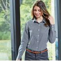 Chemise femme manches longues en popeline micro carreaux Vichy, 115 g/m²