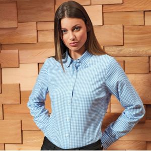 Chemise femme manches longues en popeline gros carreaux Vichy, 110 g/m²