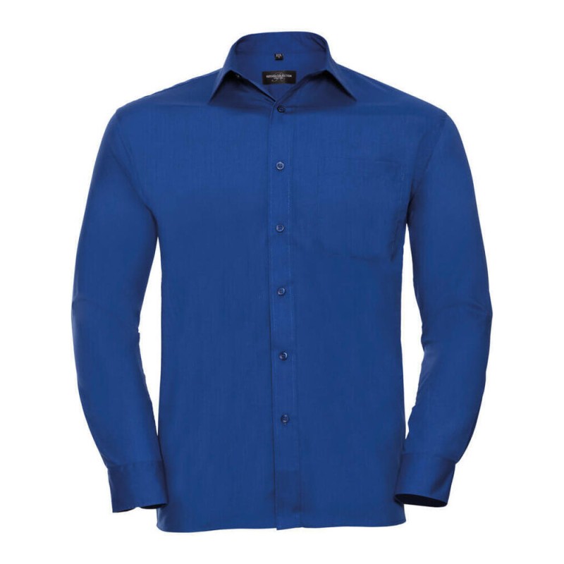 Chemise homme en popeline polycoton manches longues, 110 g/m²