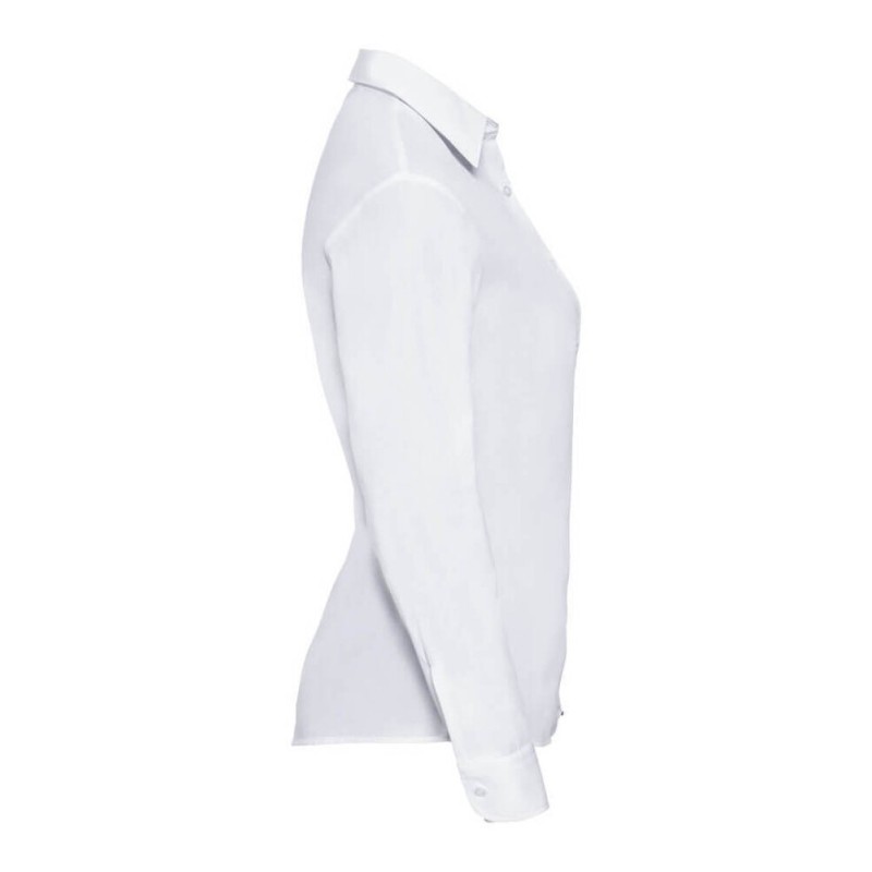 Chemise femme en popeline polycoton manches longues, 110 g/m²