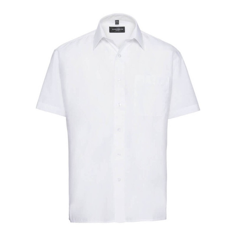 Chemise homme en popeline polycoton manches courtes, 110 g/m²