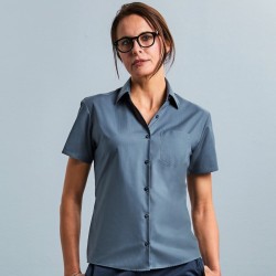 Chemise femme en popeline polycoton manches courtes, 110 g/m²