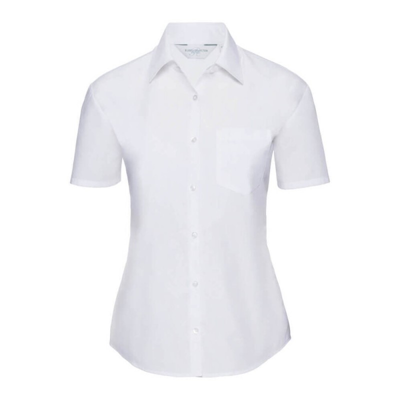 Chemise femme en popeline polycoton manches courtes, 110 g/m²