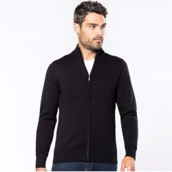 Cardigan zippé chaud en coton, col cheminé, 425 g/m²