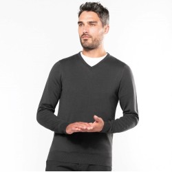Pull homme col V coupe ajustée en coton et acrylique, 290 g/m²