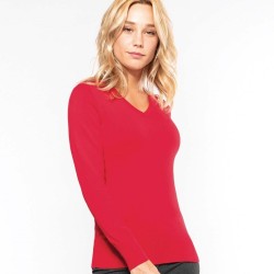 Pull femme col V coupe cintrée en coton et acrylique, 290 g/m²