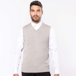 Pull sans manches col V coupe ajustée en coton et acrylique, 290 g/m²