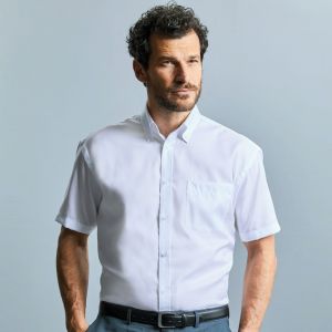 Chemise classique homme manches courtes en coton sans repassage, 120 g/m²