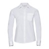 Chemise femme en popeline coton pur col Kent, manches longues, 125 g/m²