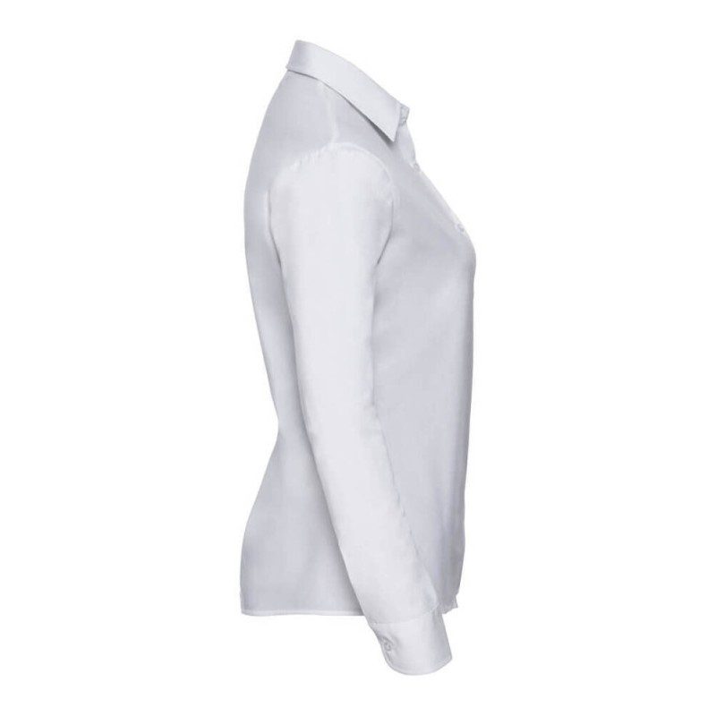 Chemise femme en popeline coton pur col Kent, manches longues, 125 g/m²