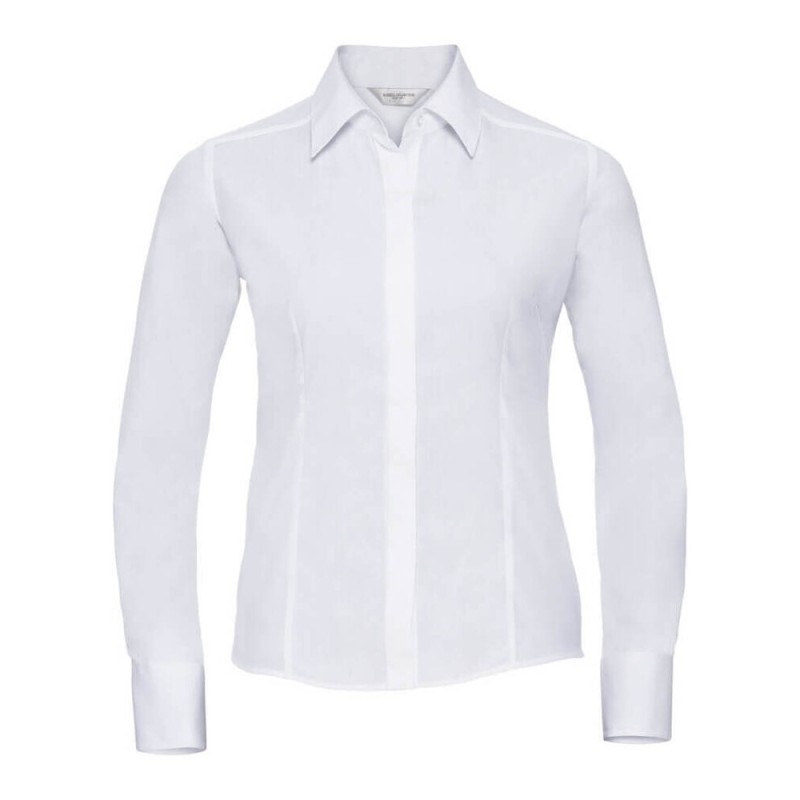 Chemise manches longues femme ajustée, col classique, 115 g/m²