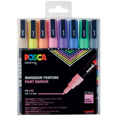 Pochette 8 feutres couleurs pastel POSCA pointe fine 0.9-1.3 mm conique