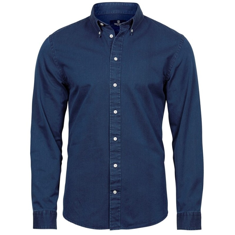 Chemise jean homme ajustée en coton sergé, 166 g/m²