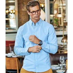 Chemise homme ajustée en coton teint et lavé, 166 g/m²