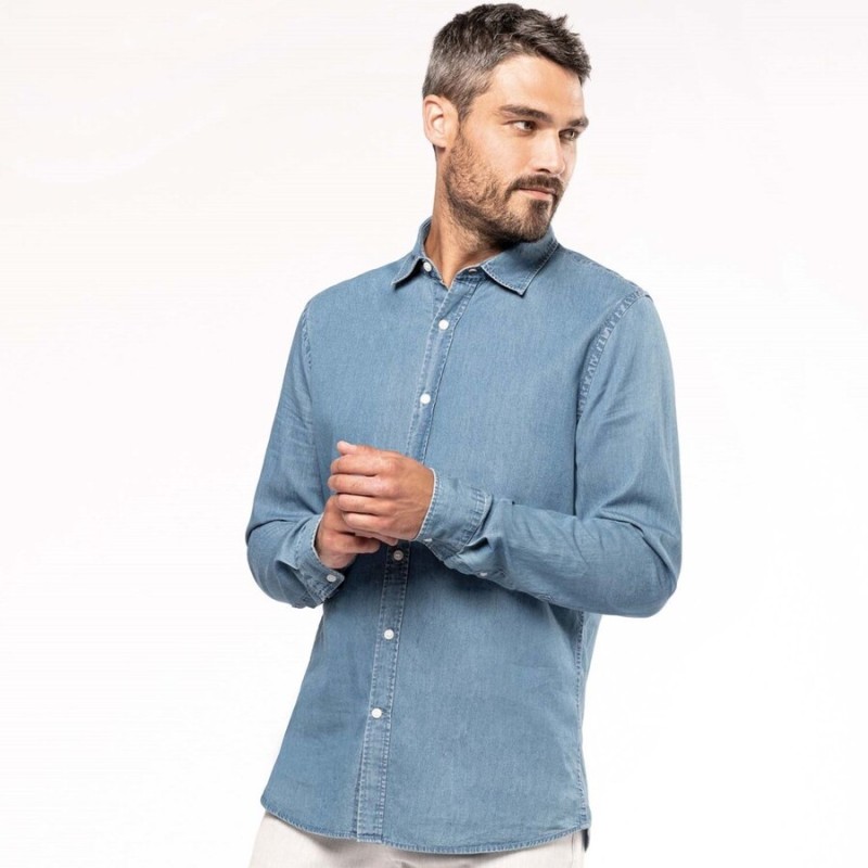 Chemise denim homme souple et confortable, coupe ajustée, 160 g/m²