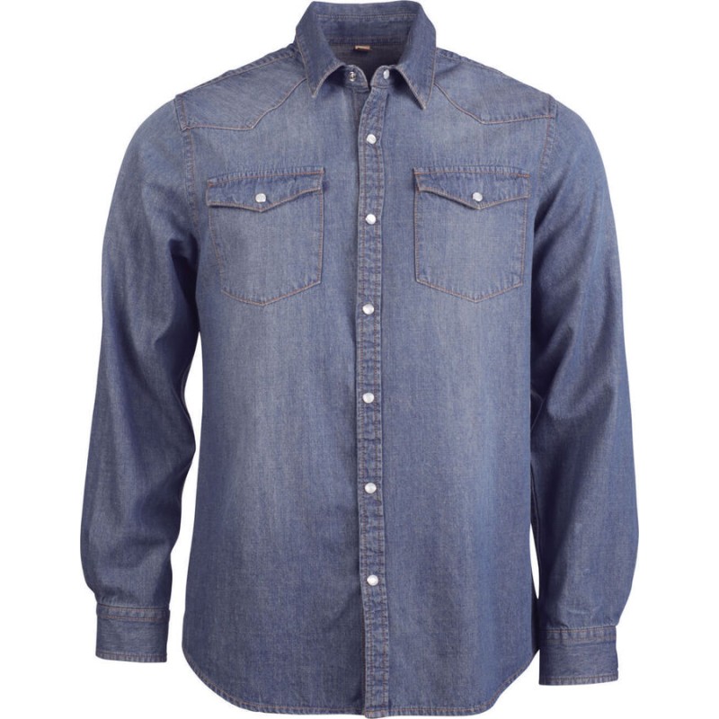Chemise denim aspect délavé homme, excellente imprimabilité, 150 g/m²