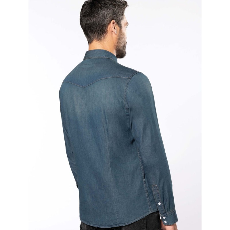 Chemise denim aspect délavé homme, excellente imprimabilité, 150 g/m²