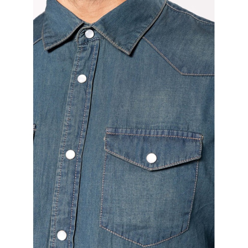 Chemise denim aspect délavé homme, excellente imprimabilité, 150 g/m²