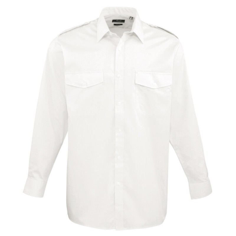 Chemise Pilote homme manches longues lisse et résistante, 115 g/m²