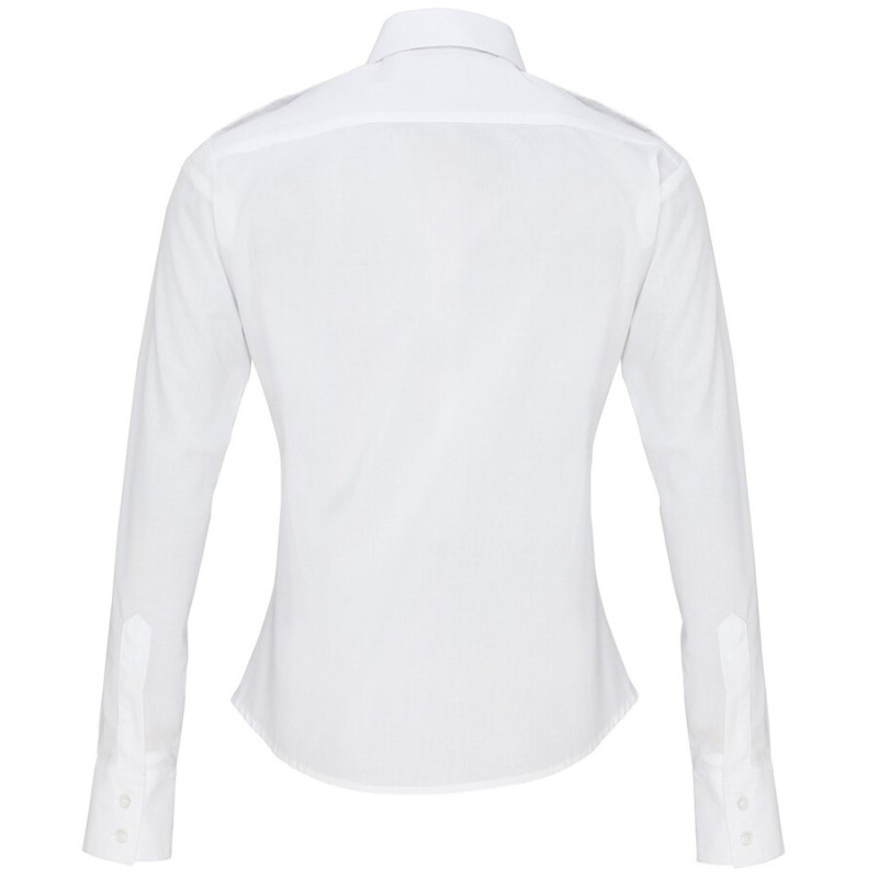 Chemise Pilote femme manches longues lisse et résistante, 115 g/m²