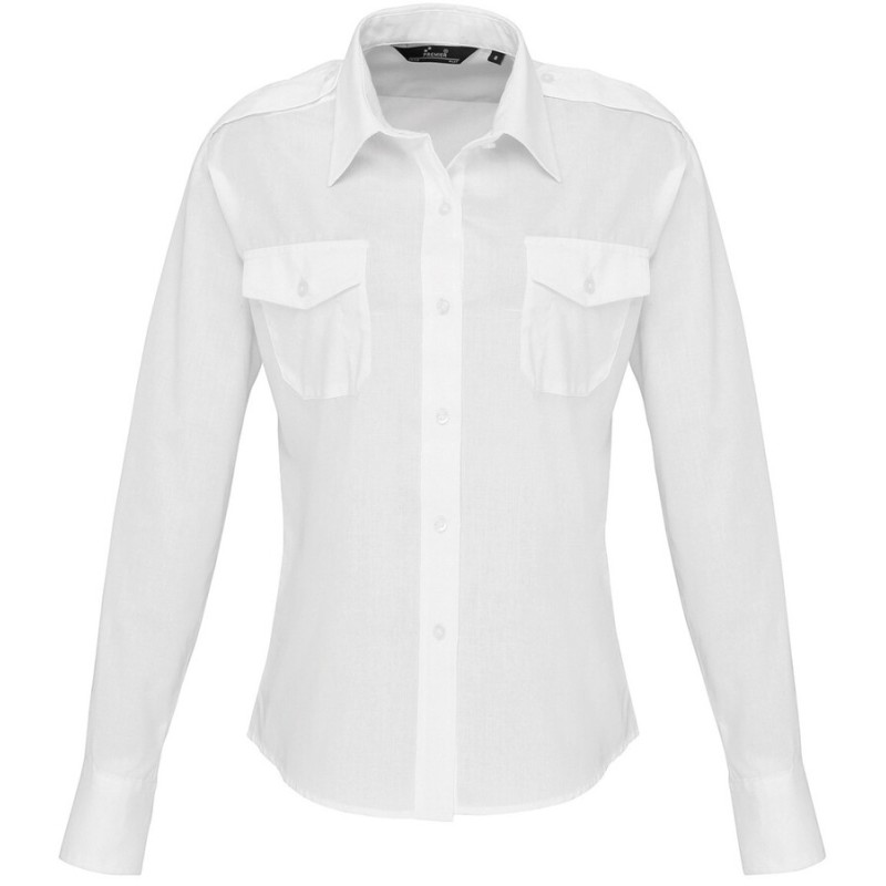 Chemise Pilote femme manches longues lisse et résistante, 115 g/m²