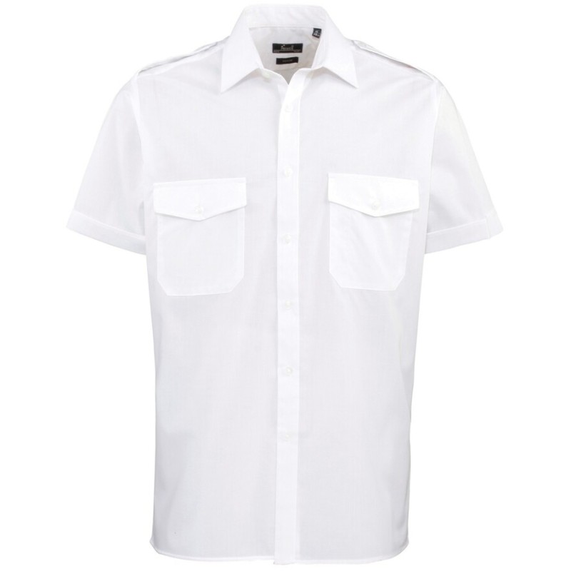 Chemise Pilote homme manches courtes lisse et résistante, 115 g/m²