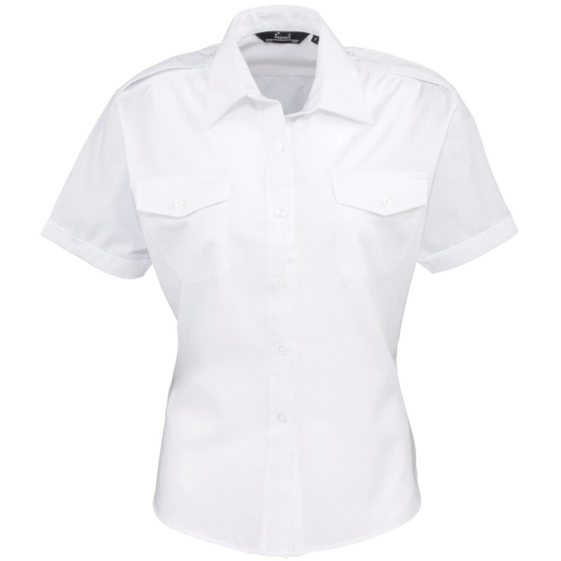 Chemise Pilote femme manches courtes lisse et résistante, 115 g/m²