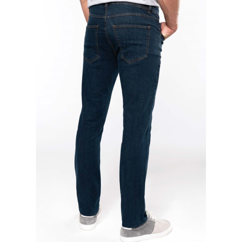 Jean basic en coton bleu denim vieilli moderne et confortable, 390 g/m²
