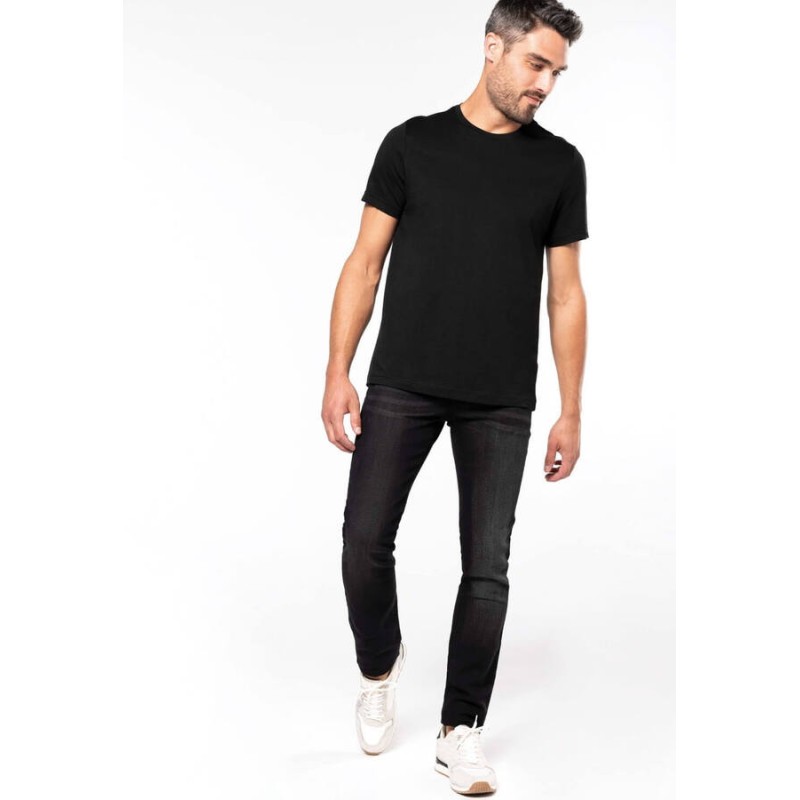 Jean basic en coton noir denim vieilli moderne et confortable, 390 g/m²