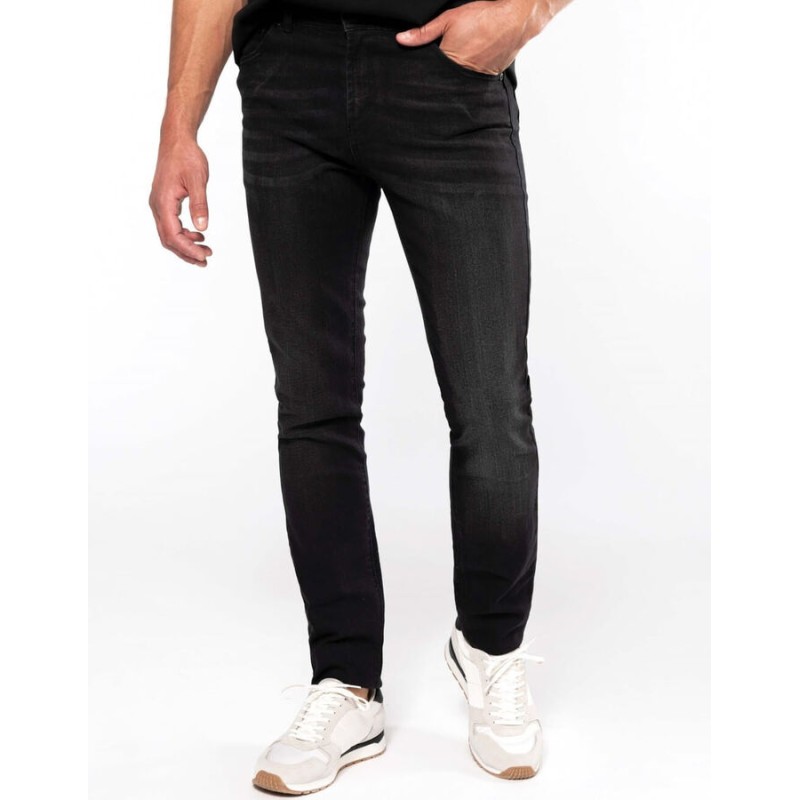 Jean basic en coton noir denim vieilli moderne et confortable, 390 g/m²