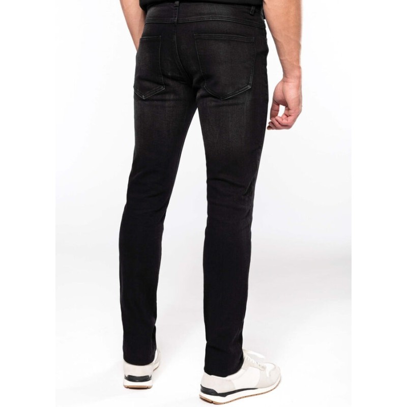 Jean basic en coton noir denim vieilli moderne et confortable, 390 g/m²