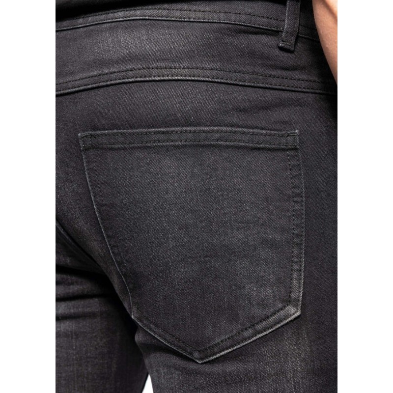 Jean basic en coton noir denim vieilli moderne et confortable, 390 g/m²