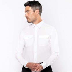 Chemise pilote manches longues homme, 2 poches poitrine, 115 g/m²