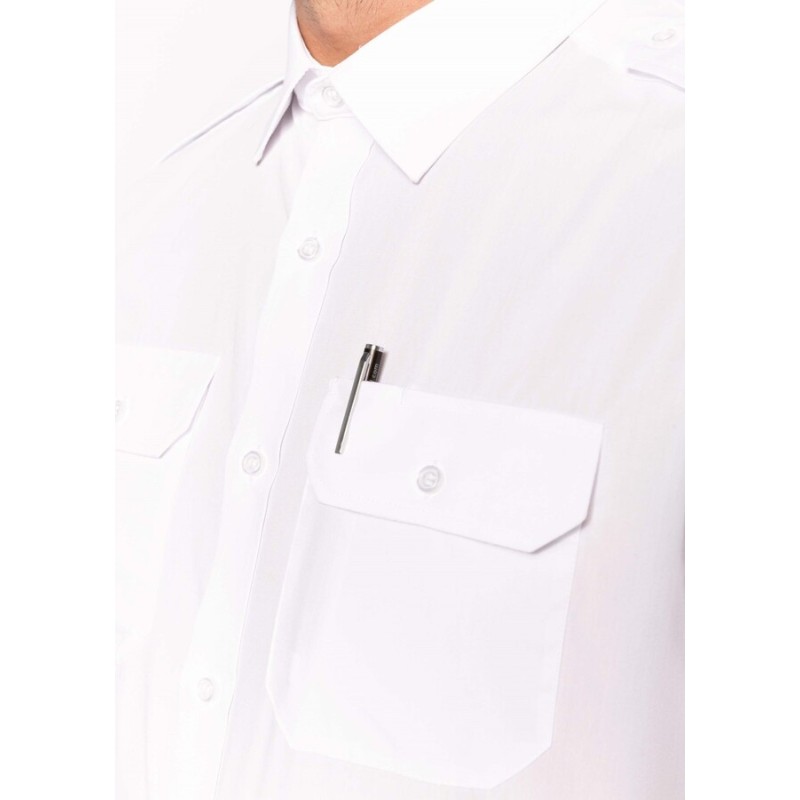 Chemise pilote manches longues homme, 2 poches poitrine, 115 g/m²