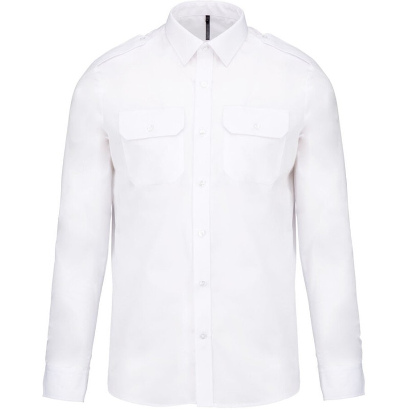 Chemise pilote manches longues homme, 2 poches poitrine, 115 g/m²