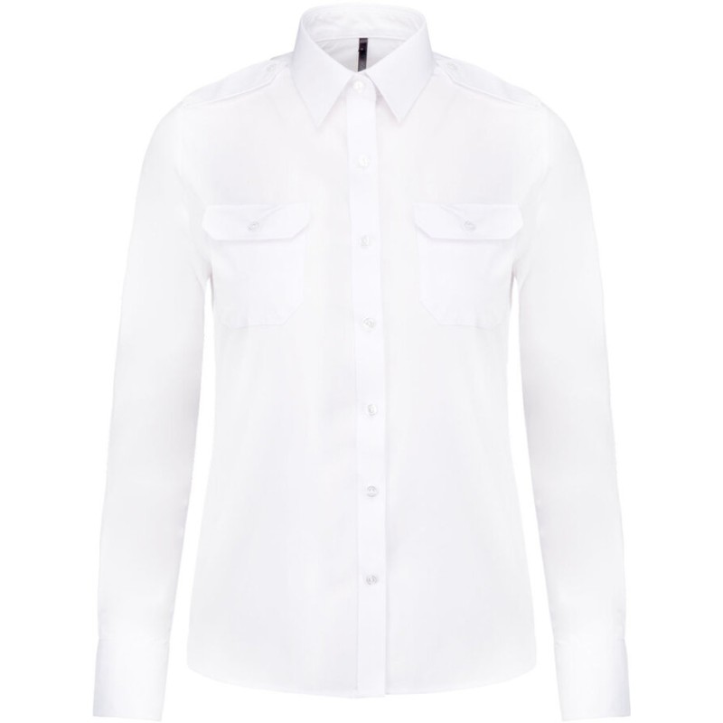 Chemise pilote manches longues femme, 2 poches poitrine, 115 g/m²